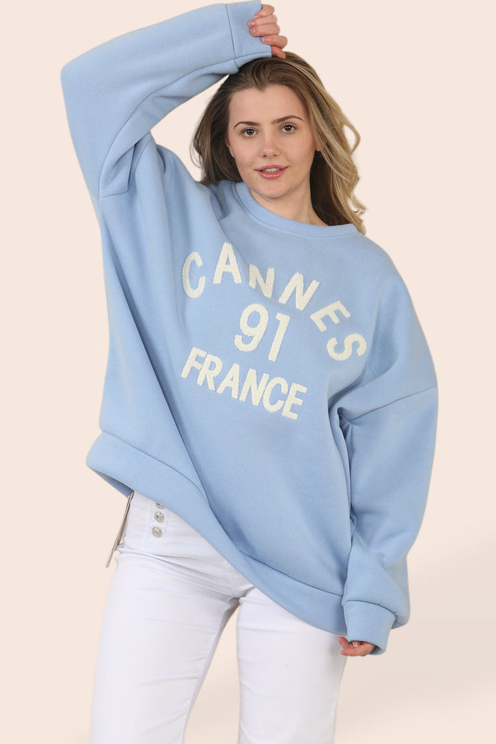 Cannes Oversized Cotton Sweatshirt Top - jqwholesale.com