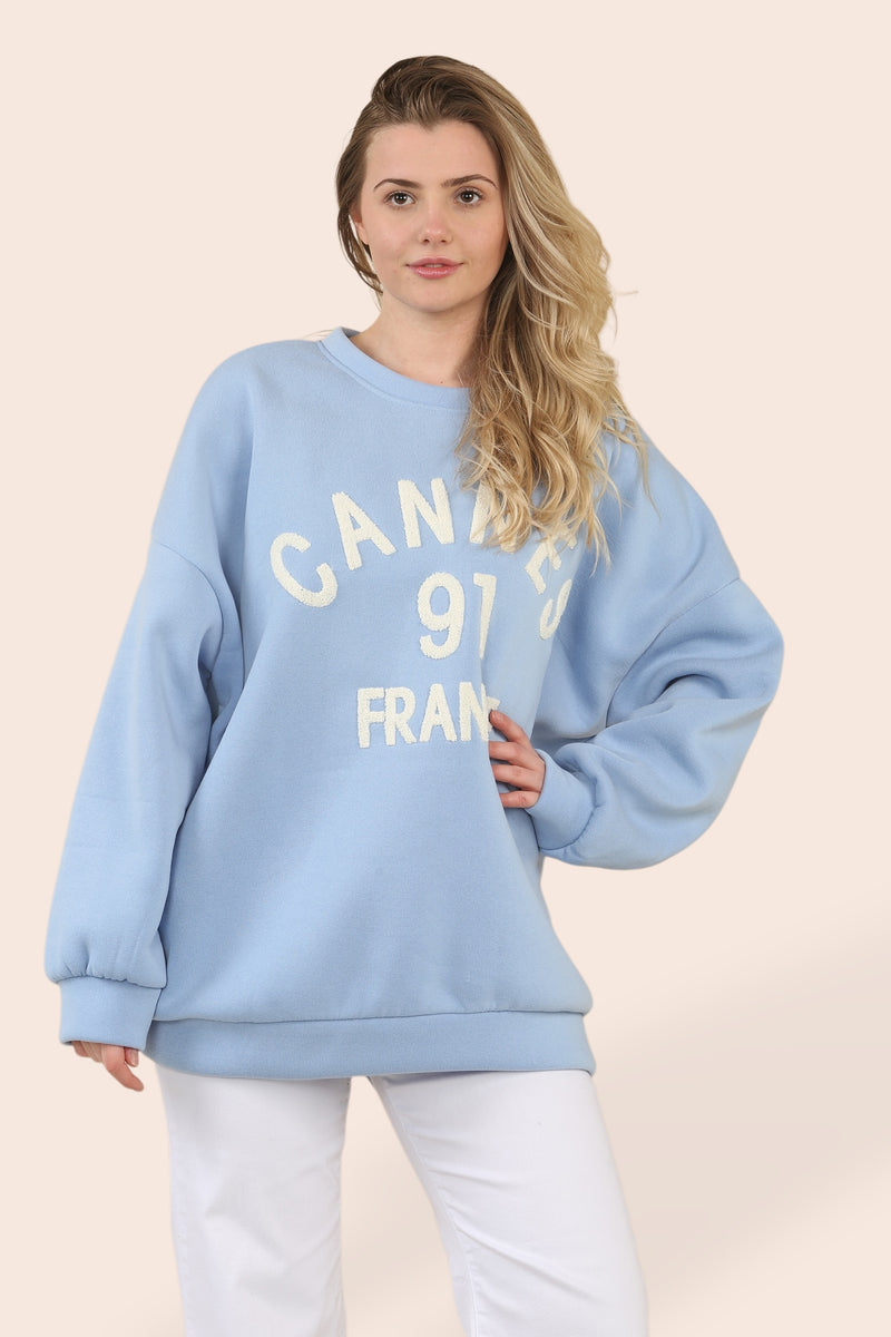 Cannes Oversized Cotton Sweatshirt Top - jqwholesale.com