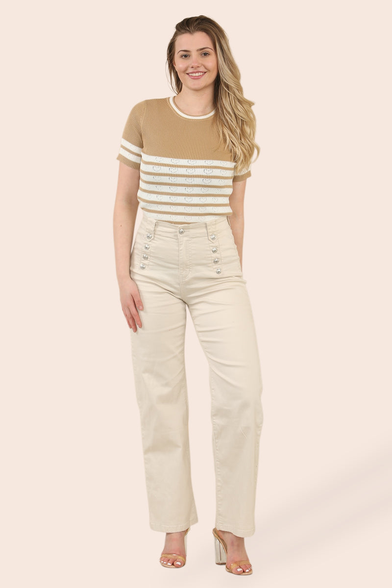 (5p.pack) Wide Leg STONE Silver Button Fly Front Voggo Jeans - jqwholesale.com
