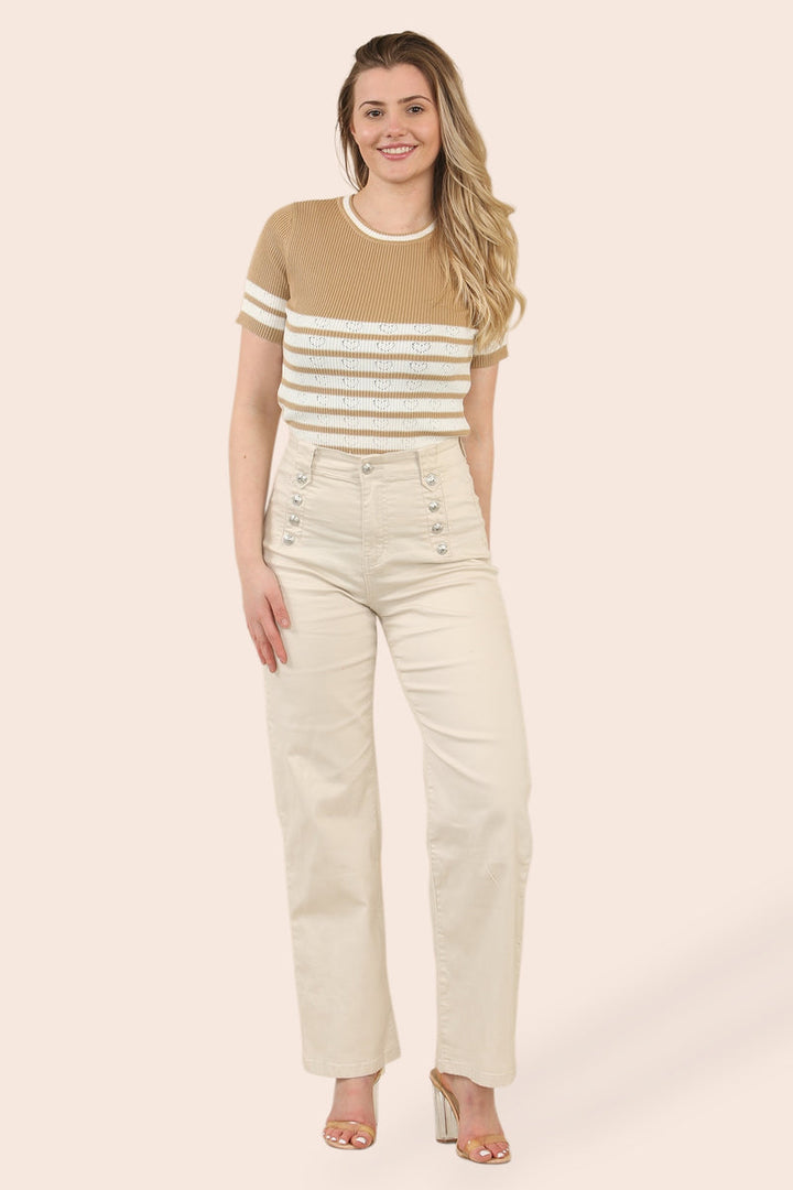 (5p.pack) Wide Leg STONE Silver Button Fly Front Voggo Jeans - jqwholesale.com