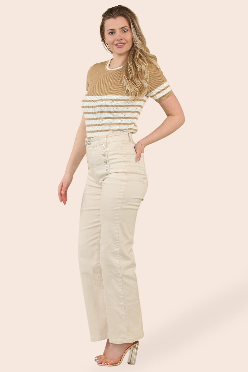 (5p.pack) Wide Leg STONE Silver Button Fly Front Voggo Jeans - jqwholesale.com