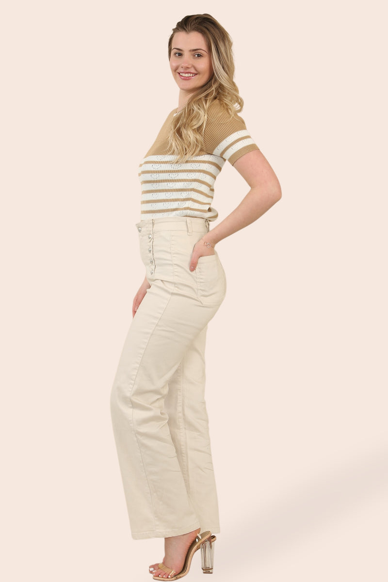(5p.pack) Wide Leg STONE Silver Button Fly Front Voggo Jeans - jqwholesale.com