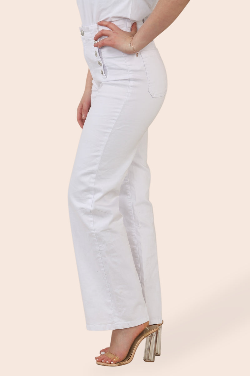 (5P.PACK) Wide Leg WHITE Silver Button Fly Front Voggo Jeans - jqwholesale.com