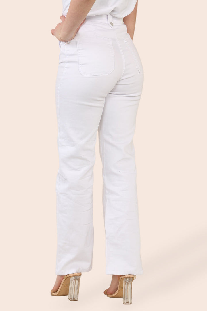 (5P.PACK) Wide Leg WHITE Silver Button Fly Front Voggo Jeans - jqwholesale.com
