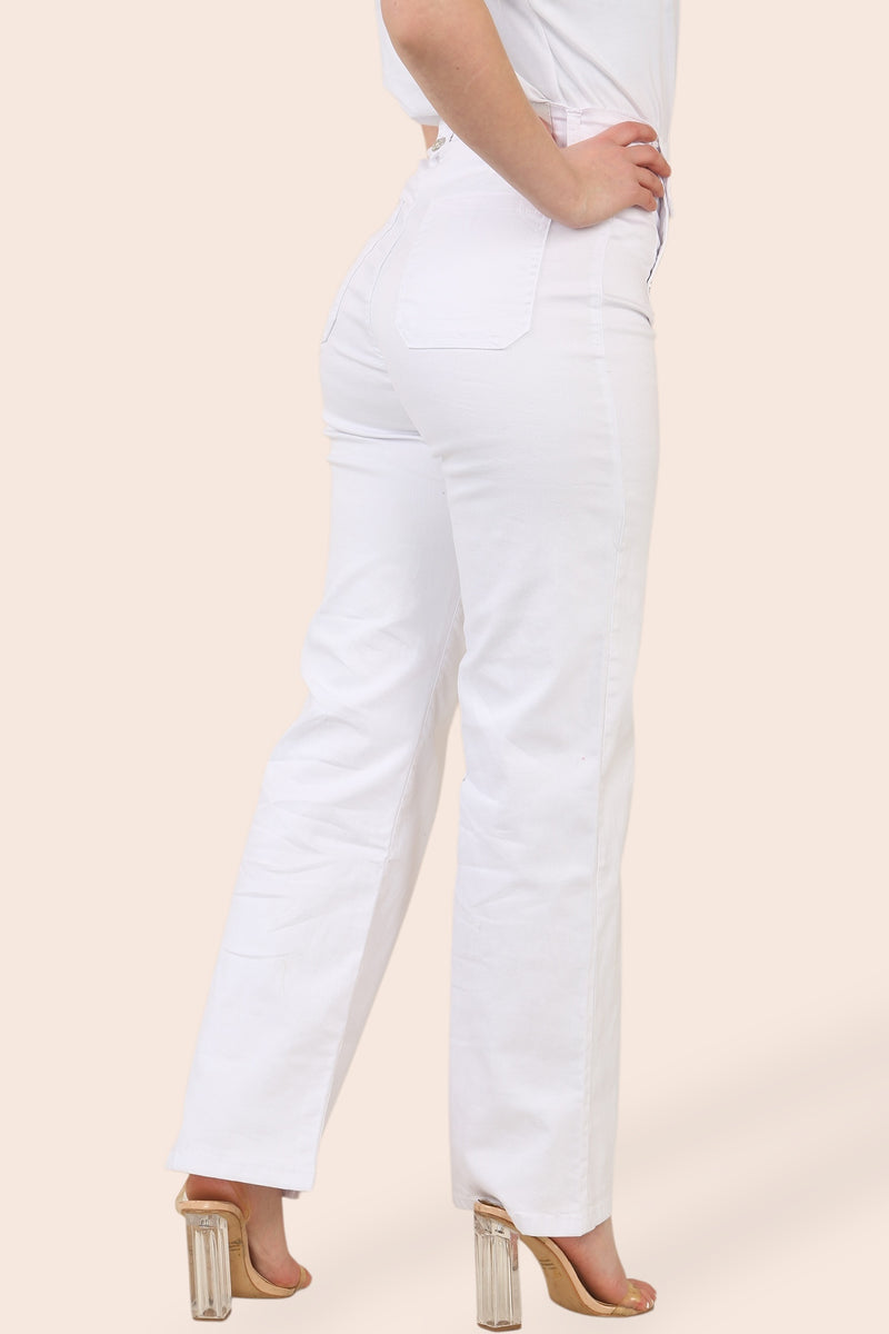 (5P.PACK) Wide Leg WHITE Silver Button Fly Front Voggo Jeans - jqwholesale.com