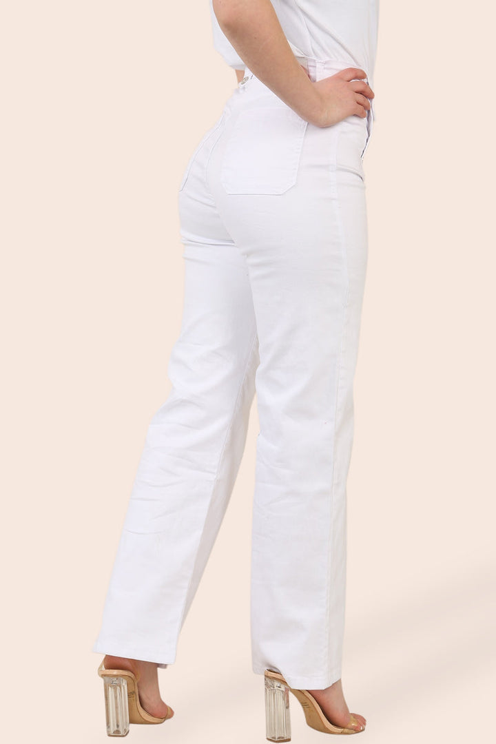 (5P.PACK) Wide Leg WHITE Silver Button Fly Front Voggo Jeans - jqwholesale.com