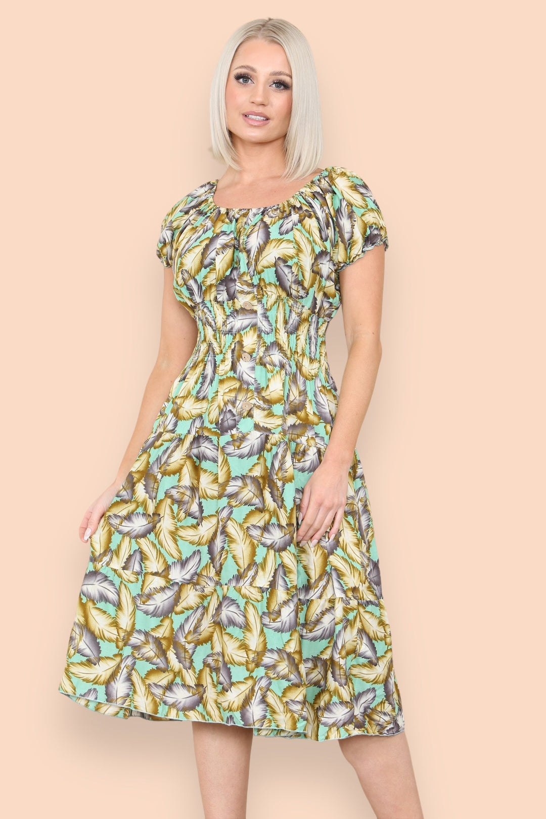 Feather Bardot Midi Dress (2P.PACK: S/M L/XL) - jqwholesale.com