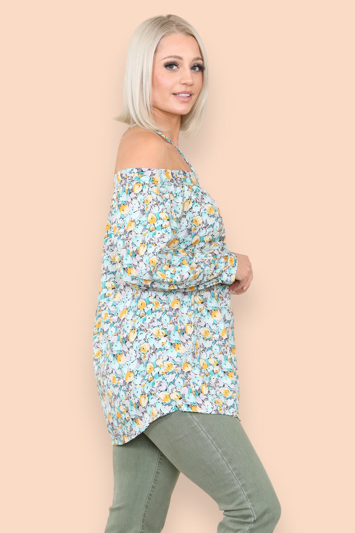Green Floral Halter Neck Blouse Top - jqwholesale.com