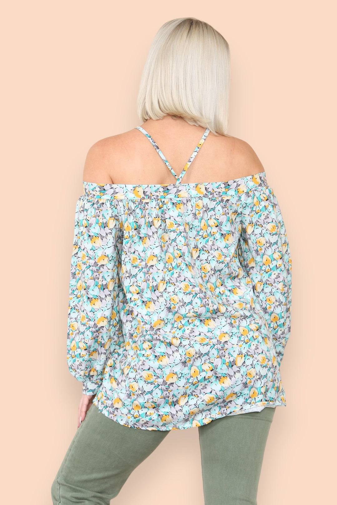 Green Floral Halter Neck Blouse Top - jqwholesale.com