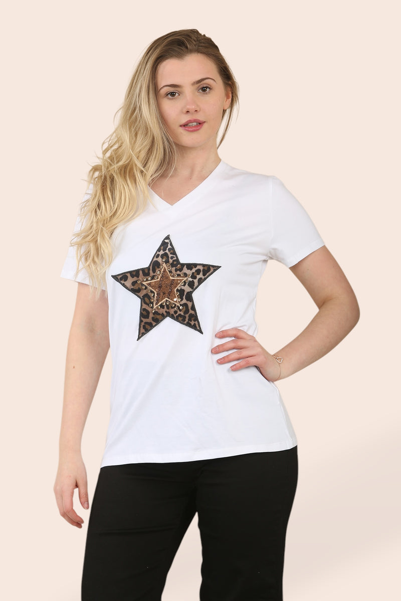 Crystal Embellished Leopard Star T-Shirt (2P.PACK: S/M L/XL) - jqwholesale.com