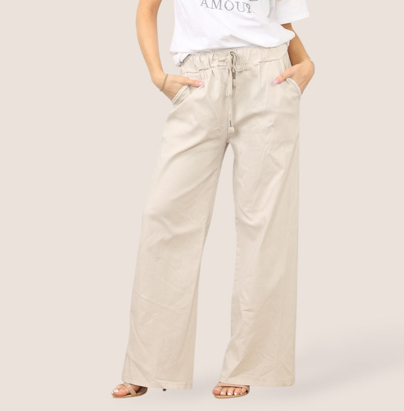 Plain Wide Leg Stretch Magic Trousers - jqwholesale.com