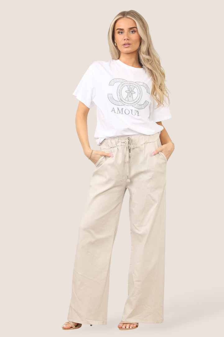 Plain Wide Leg Stretch Magic Trousers - jqwholesale.com