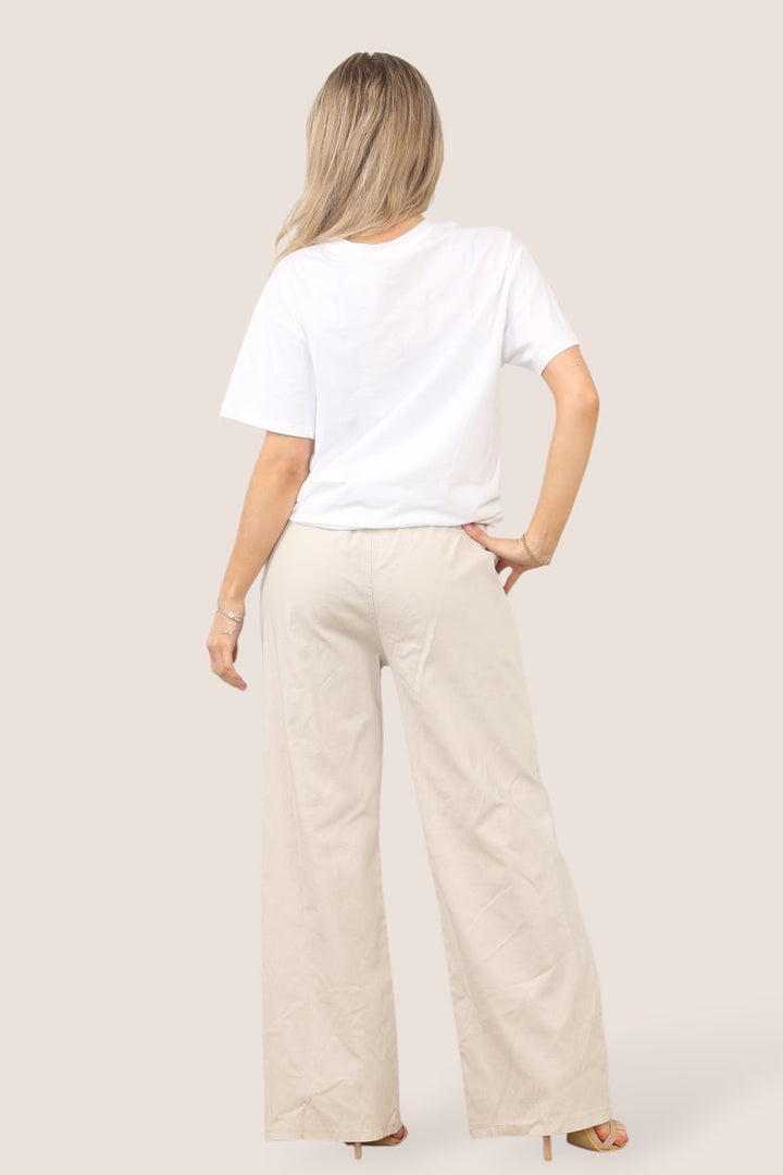 Plain Wide Leg Stretch Magic Trousers - jqwholesale.com