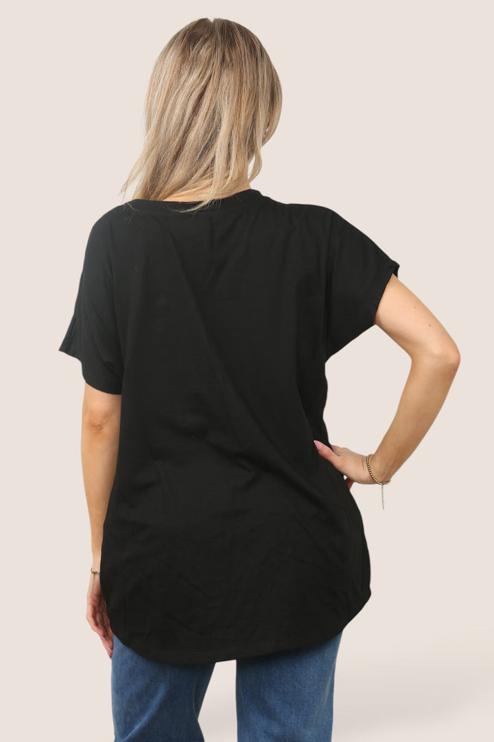 Triple Heart Stripe Metallic High Low Cotton T-shirt - jqwholesale.com