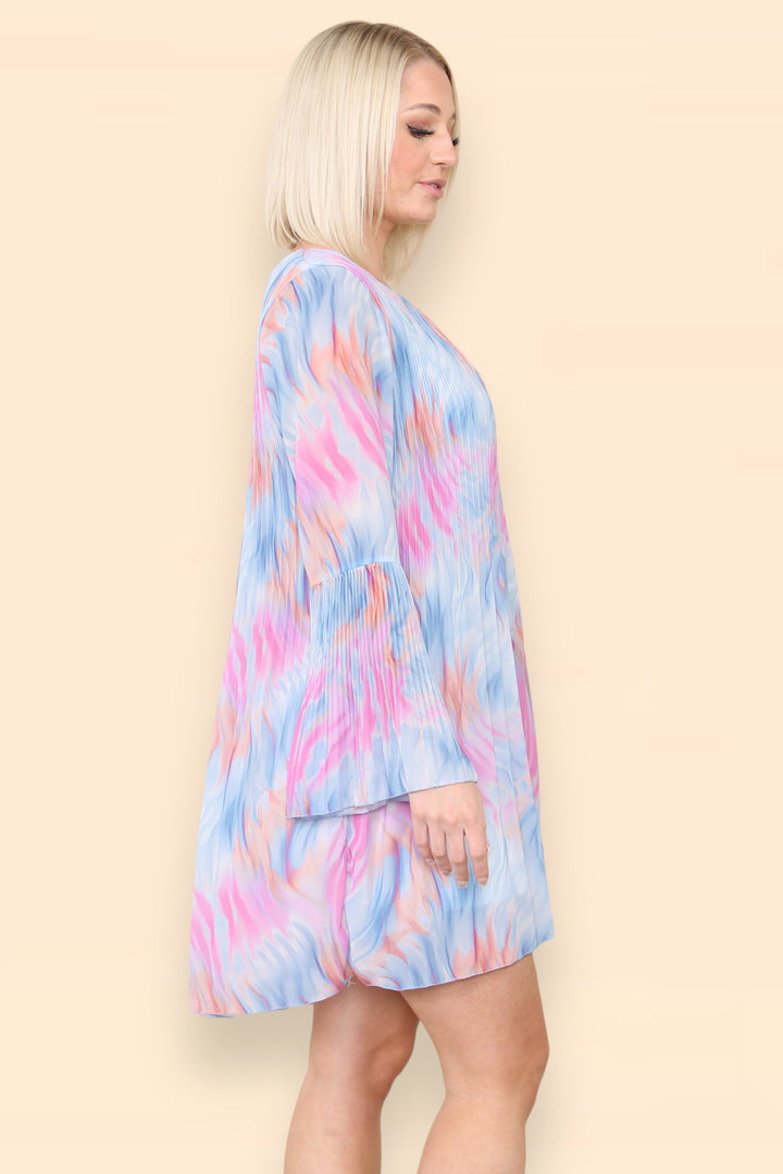 Fiona Retro Print Smock Pleated Midi Dress - jqwholesale.com
