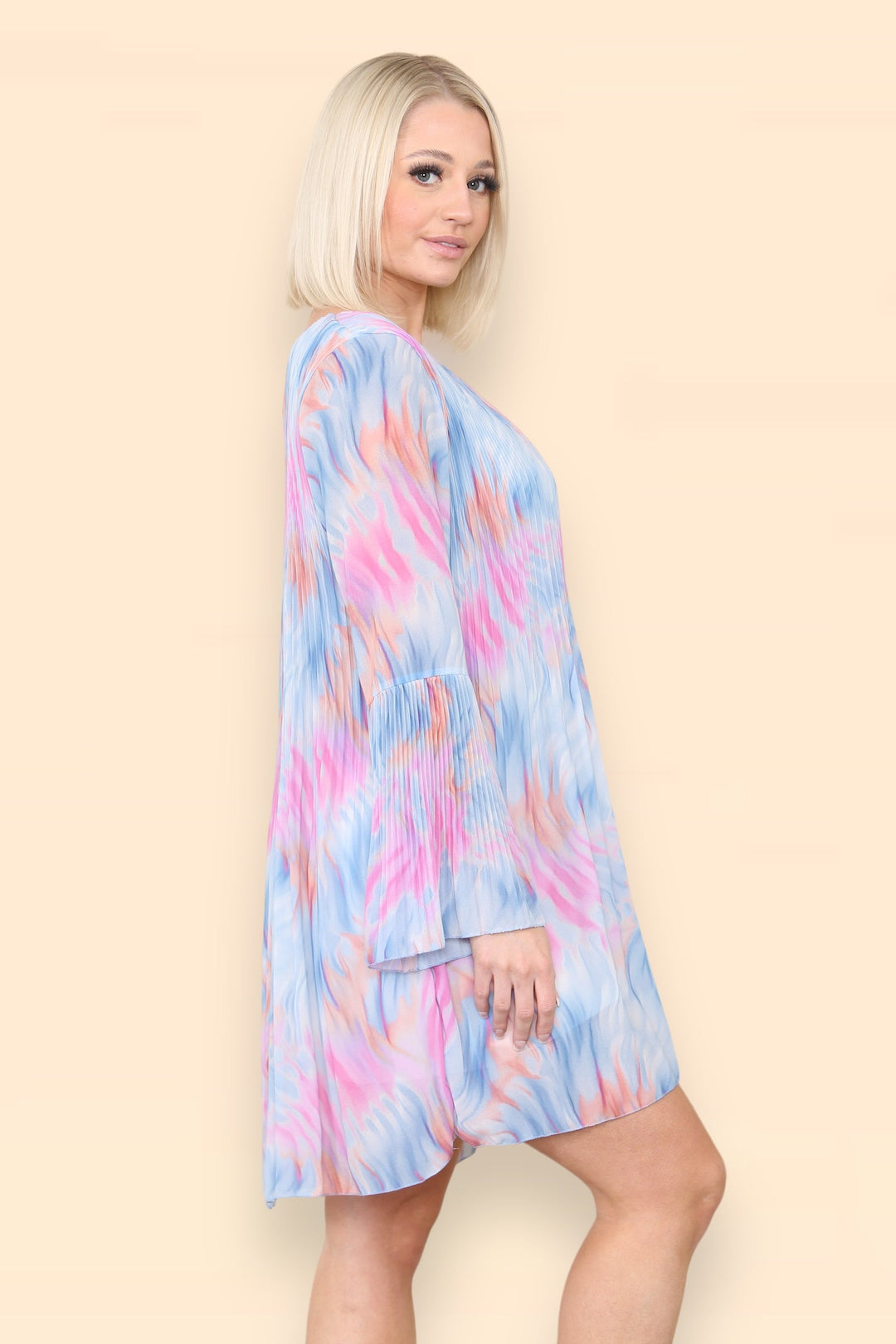 Fiona Retro Print Smock Pleated Midi Dress - jqwholesale.com