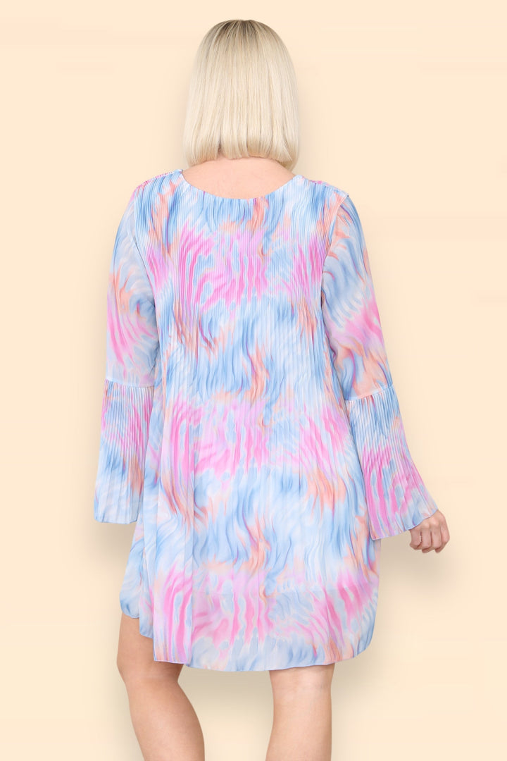 Fiona Retro Print Smock Pleated Midi Dress - jqwholesale.com