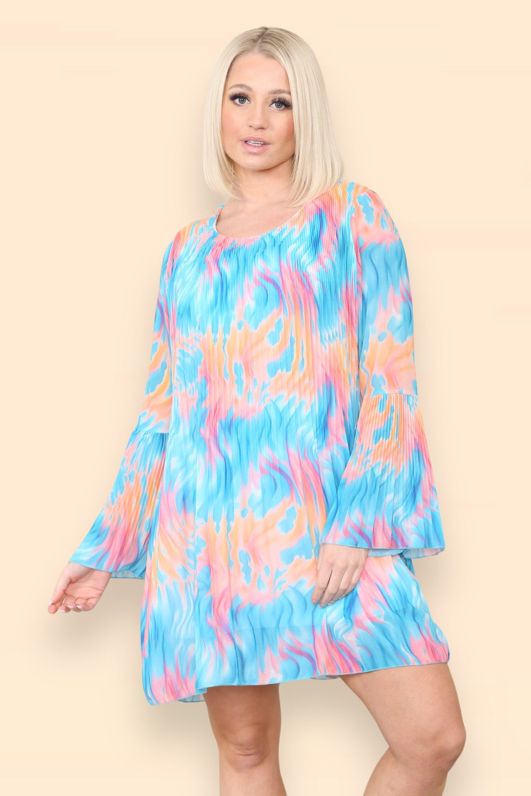 Fiona Retro Print Smock Pleated Midi Dress - jqwholesale.com
