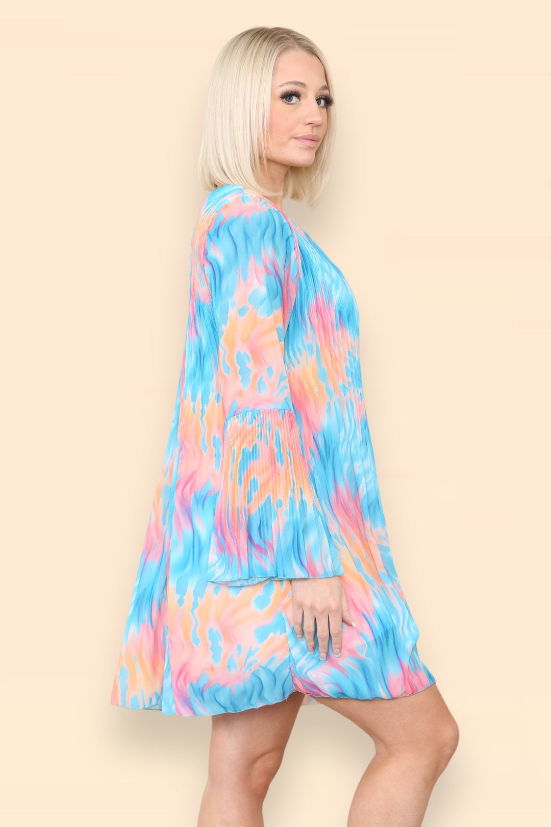 Fiona Retro Print Smock Pleated Midi Dress - jqwholesale.com