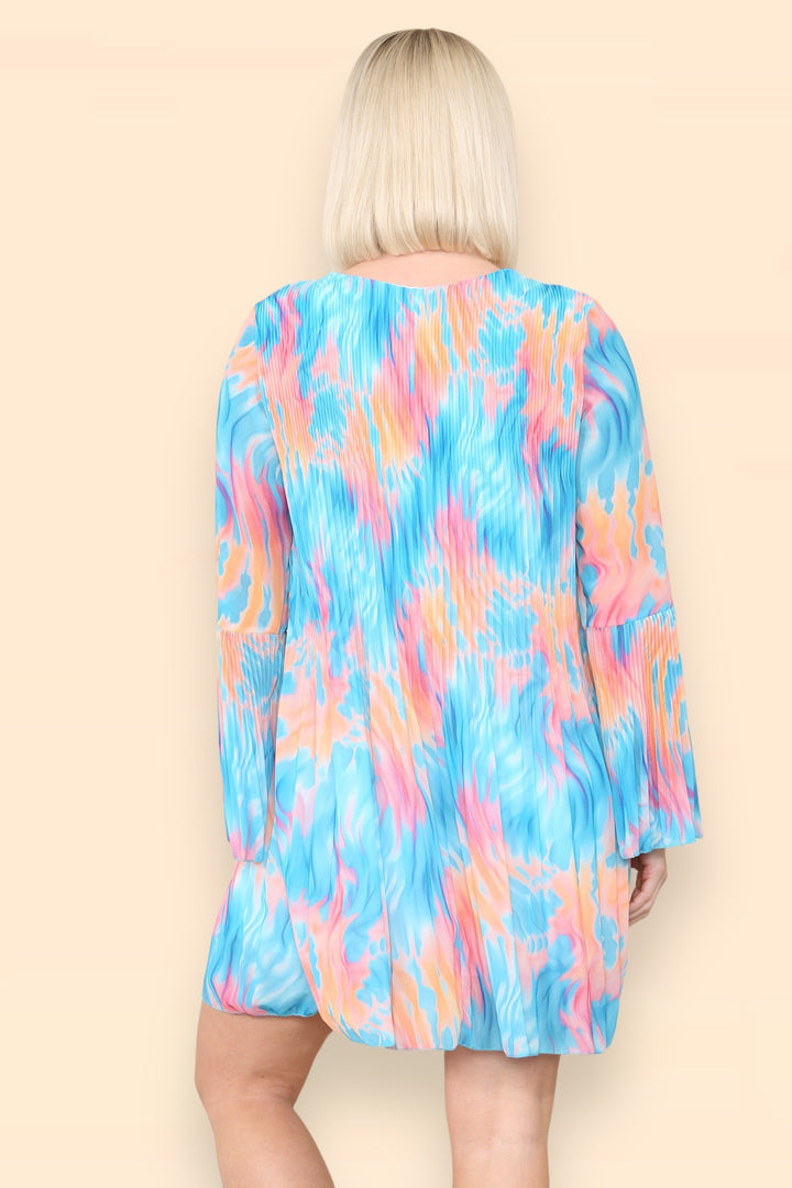 Fiona Retro Print Smock Pleated Midi Dress - jqwholesale.com