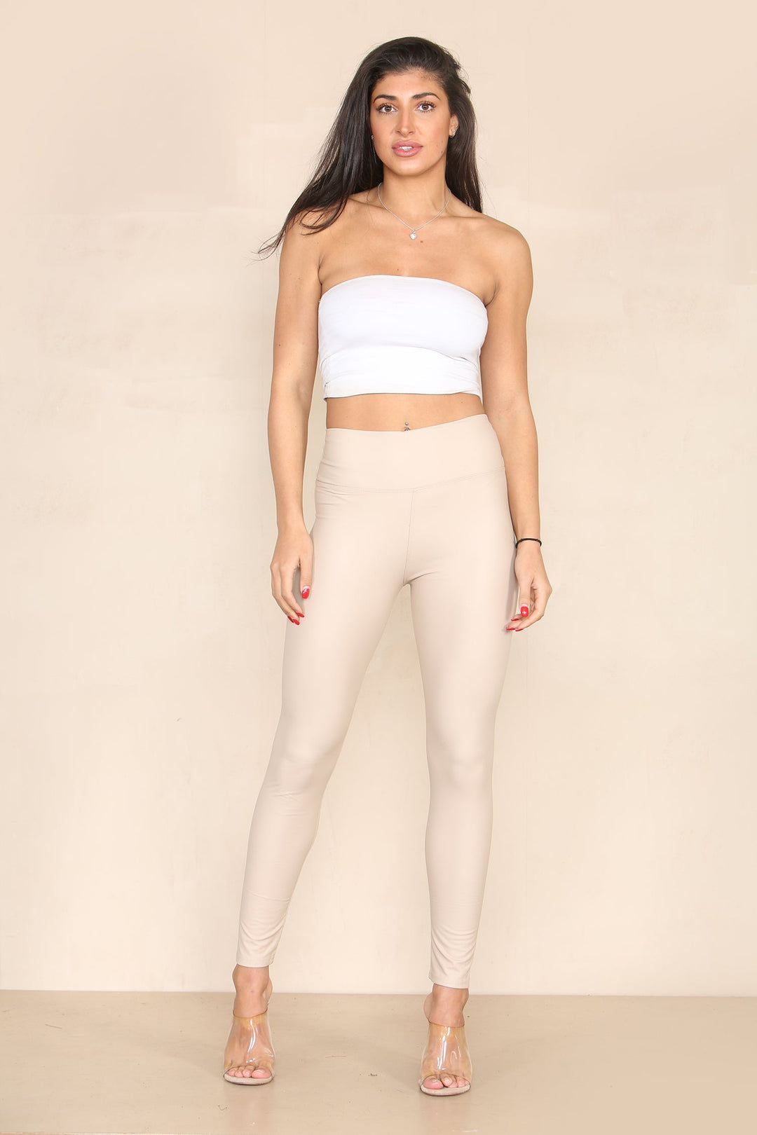 (2P. PACK) Regular Leather Look High Waisted Leggings - jqwholesale.com