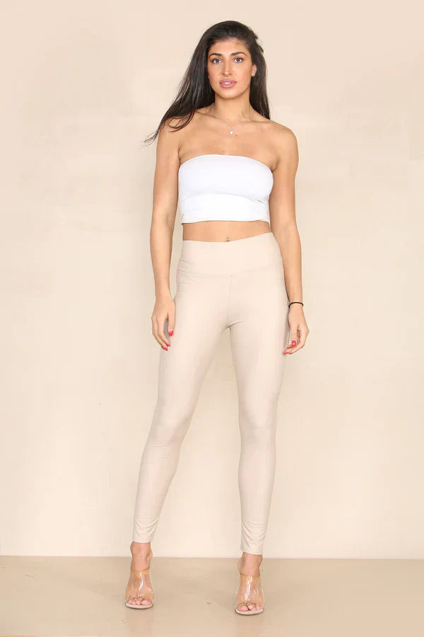 (2P. PACK) Regular Leather Look High Waisted Leggings - jqwholesale.com