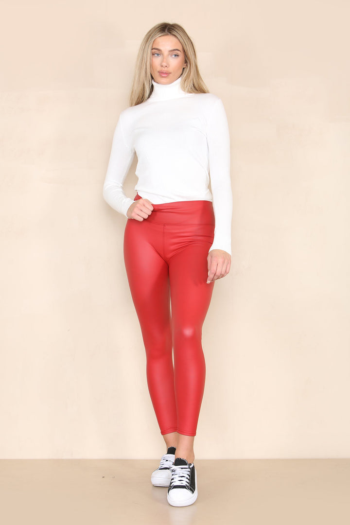 (2P. PACK) Regular Leather Look High Waisted Leggings - jqwholesale.com