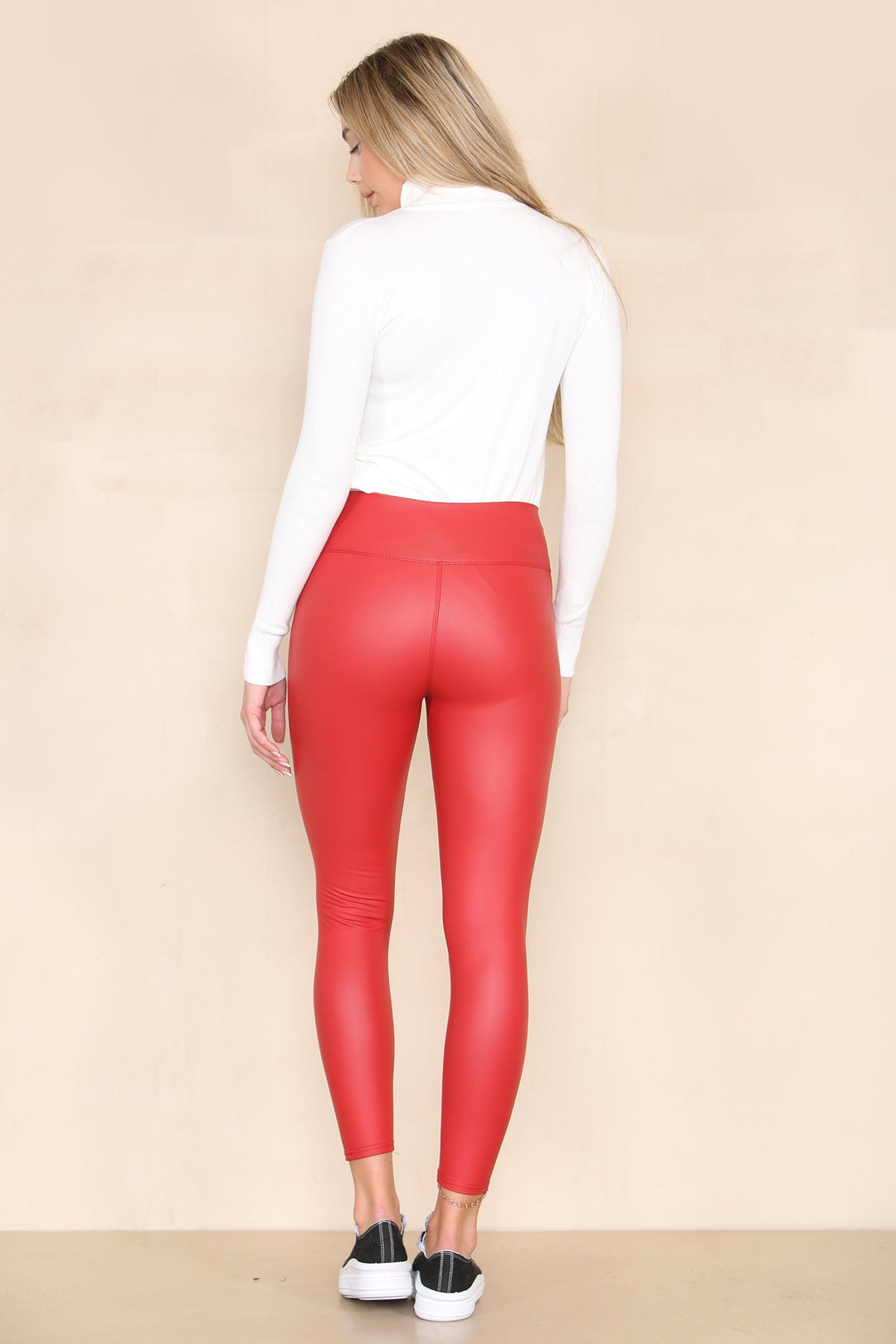 (2P. PACK) Regular Leather Look High Waisted Leggings - jqwholesale.com