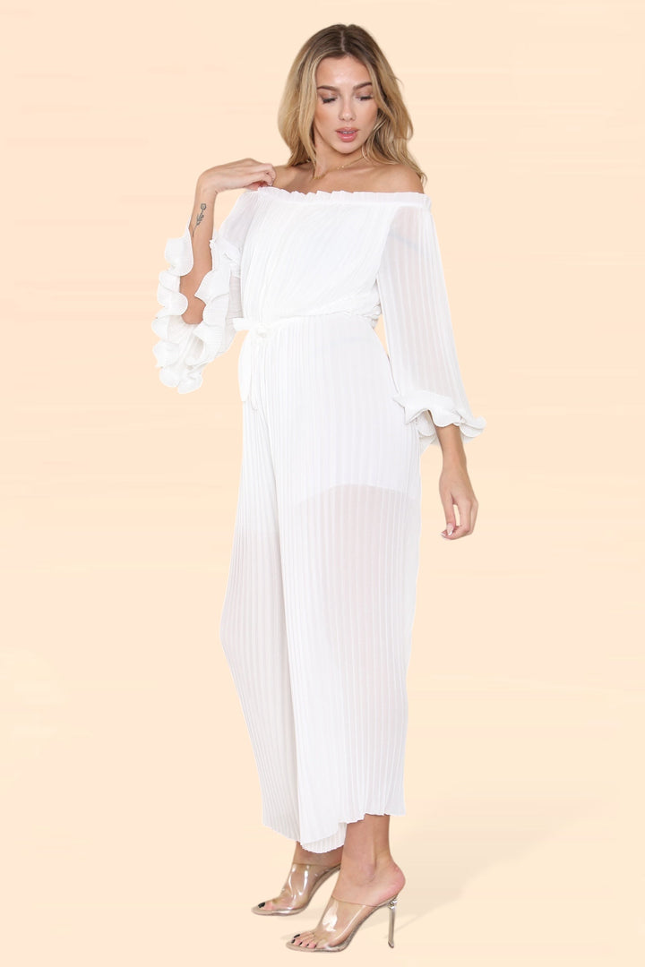 Sofia Bardot Pleated Frill Jumpsuit - jqwholesale.com