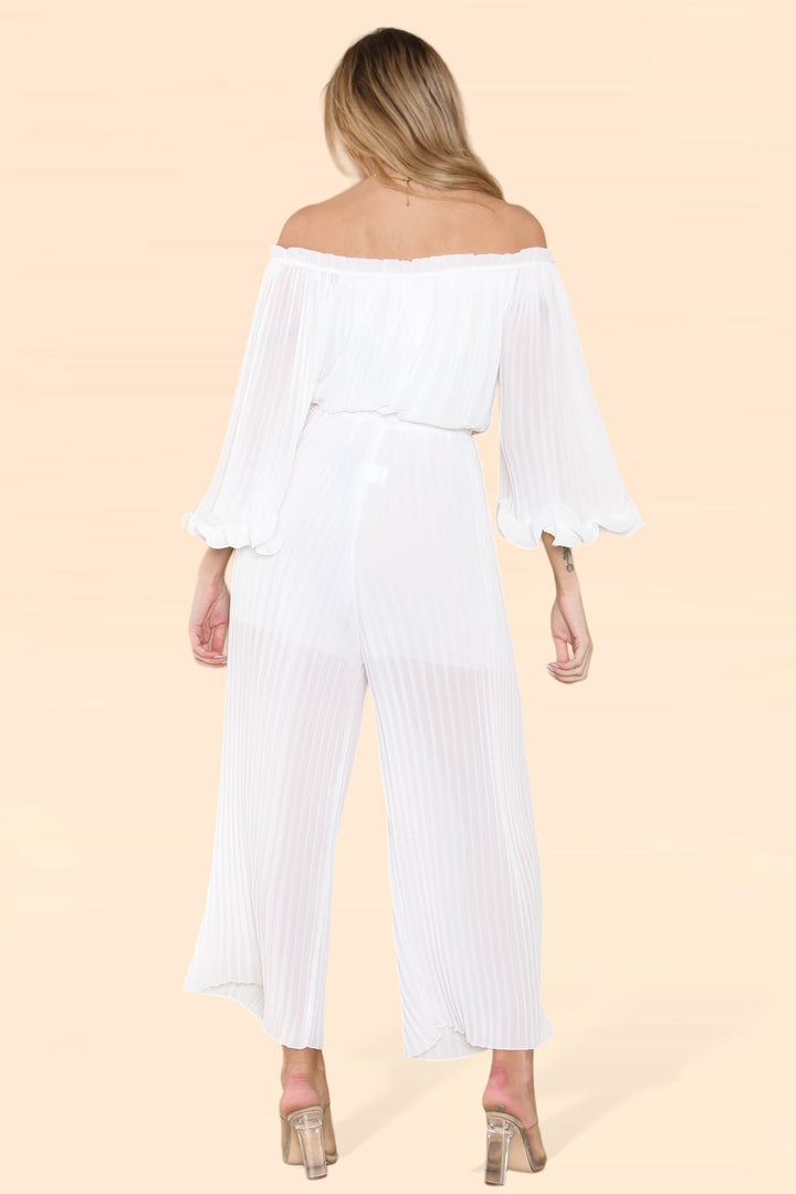 Sofia Bardot Pleated Frill Jumpsuit - jqwholesale.com
