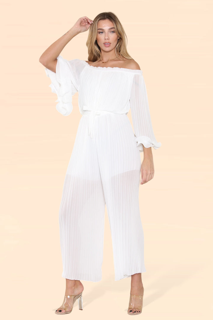 Sofia Bardot Pleated Frill Jumpsuit - jqwholesale.com