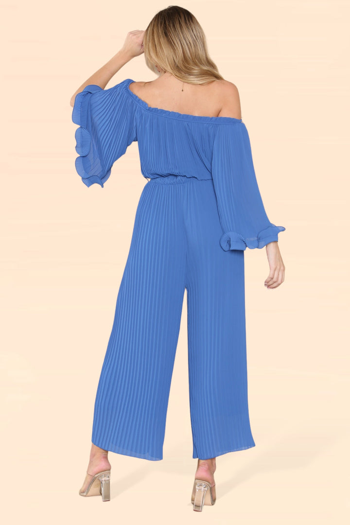 Sofia Bardot Pleated Frill Jumpsuit - jqwholesale.com