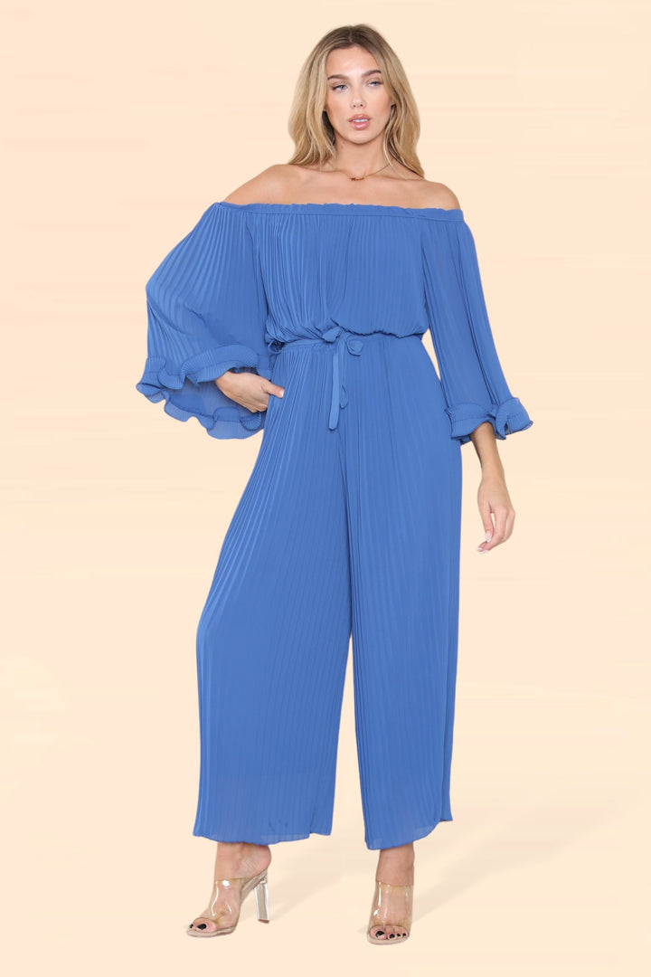 Sofia Bardot Pleated Frill Jumpsuit - jqwholesale.com