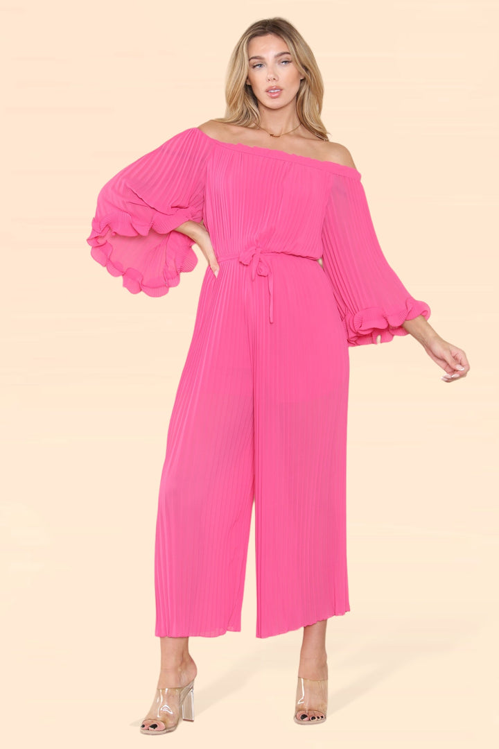 Sofia Bardot Pleated Frill Jumpsuit - jqwholesale.com