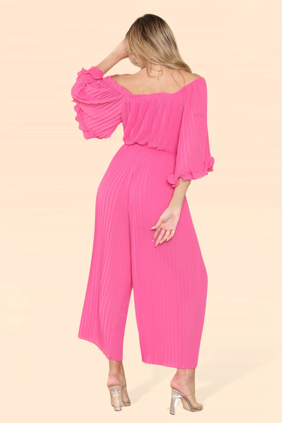 Sofia Bardot Pleated Frill Jumpsuit - jqwholesale.com