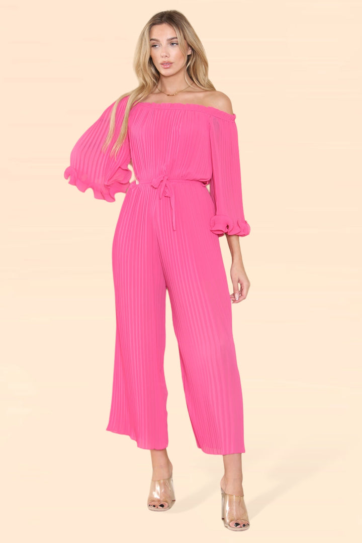 Sofia Bardot Pleated Frill Jumpsuit - jqwholesale.com