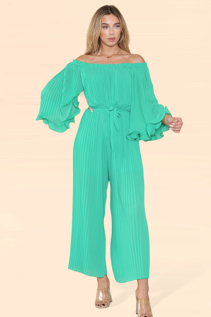 Sofia Bardot Pleated Frill Jumpsuit - jqwholesale.com