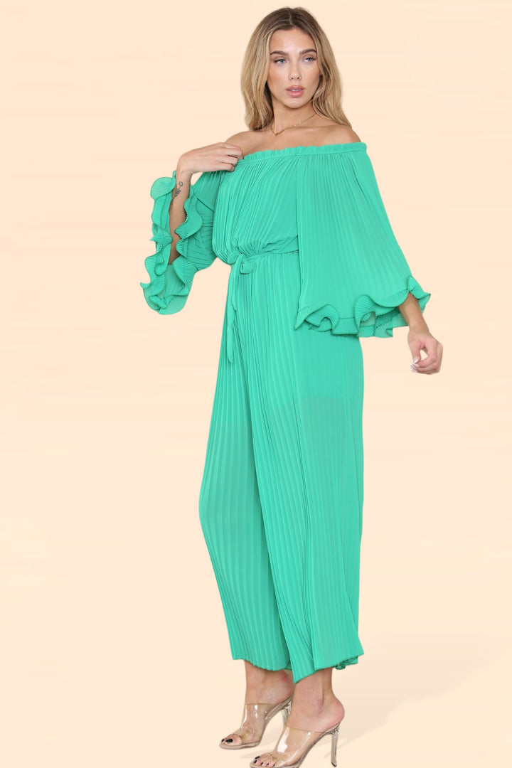 Sofia Bardot Pleated Frill Jumpsuit - jqwholesale.com