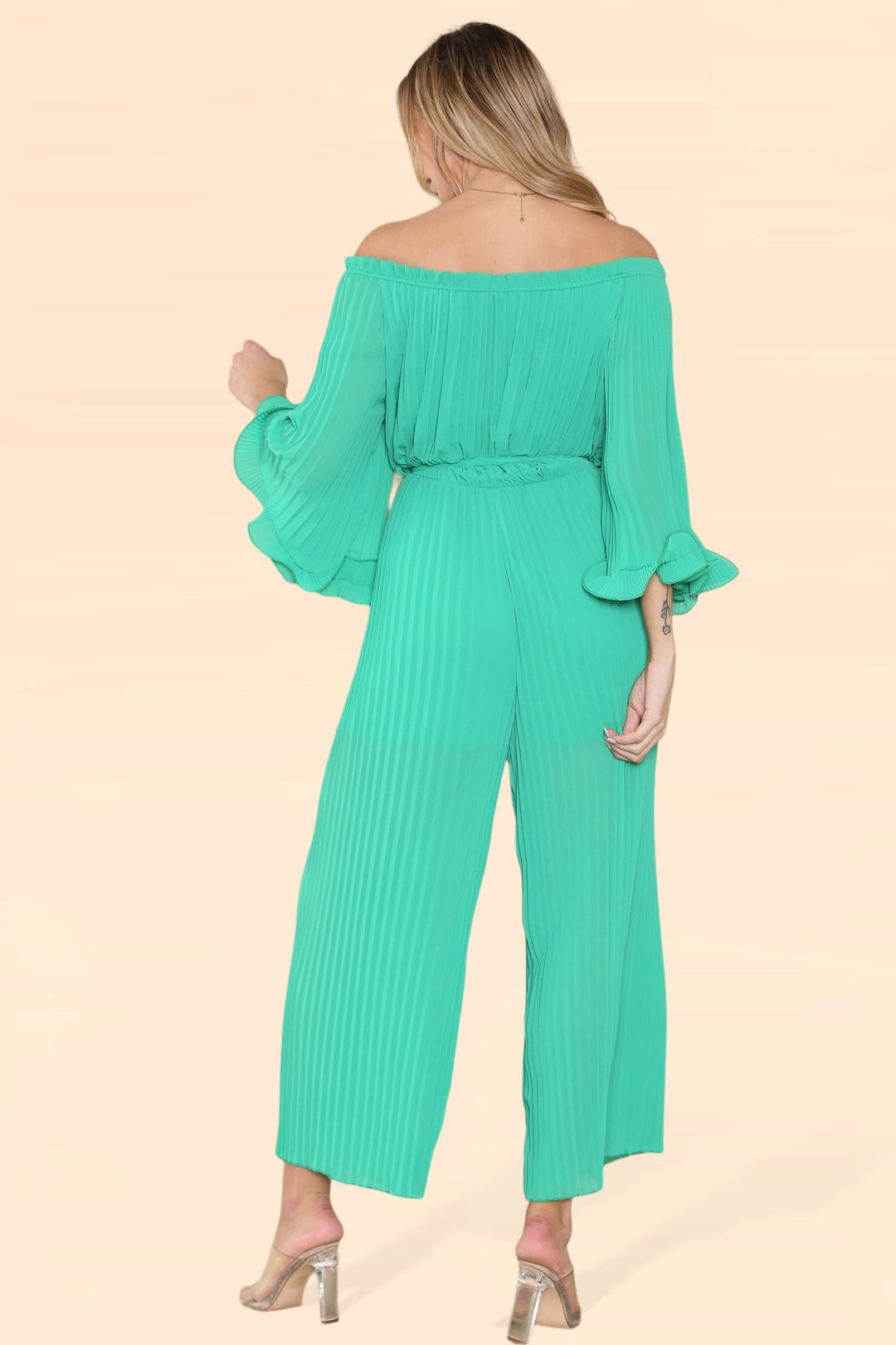 Sofia Bardot Pleated Frill Jumpsuit - jqwholesale.com