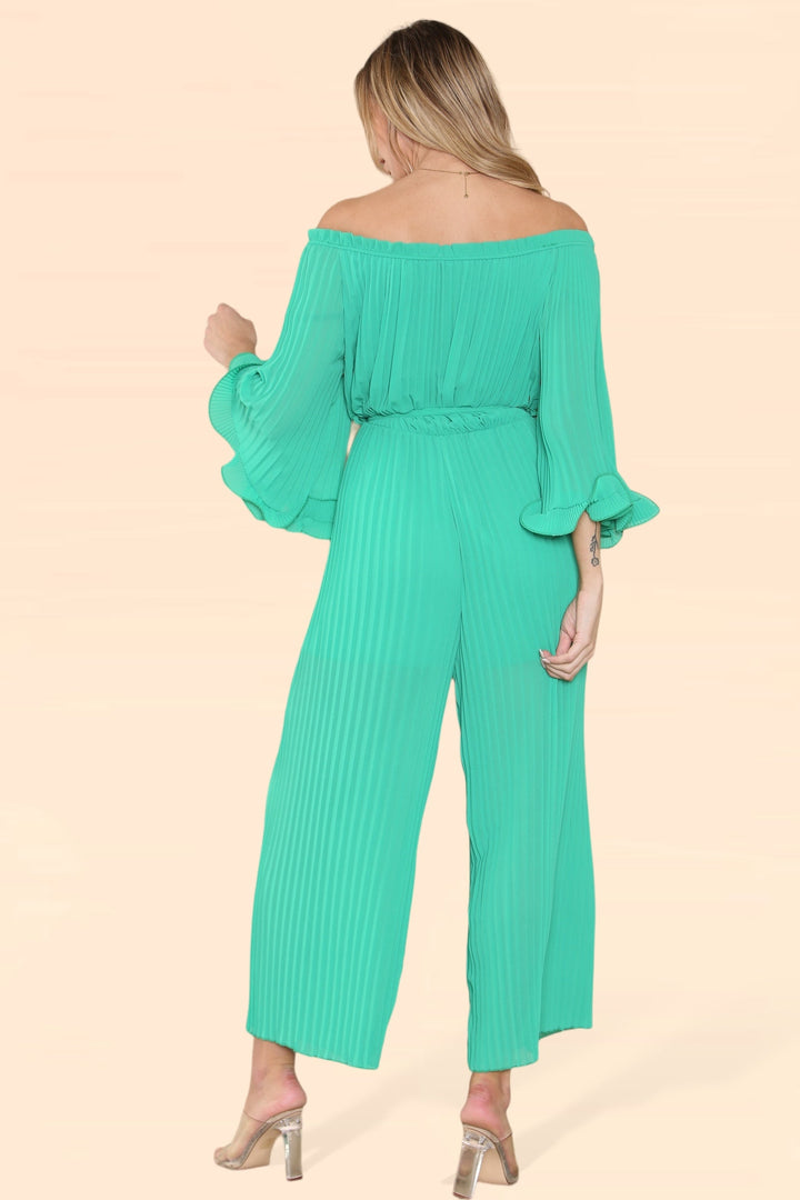 Sofia Bardot Pleated Frill Jumpsuit - jqwholesale.com