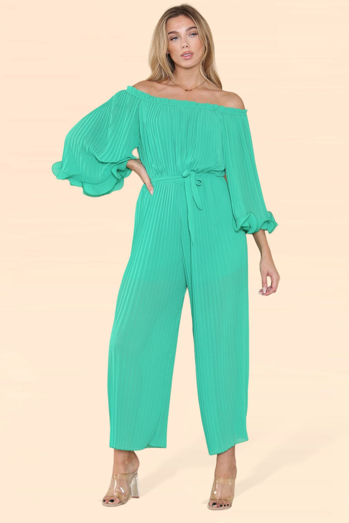 Sofia Bardot Pleated Frill Jumpsuit - jqwholesale.com