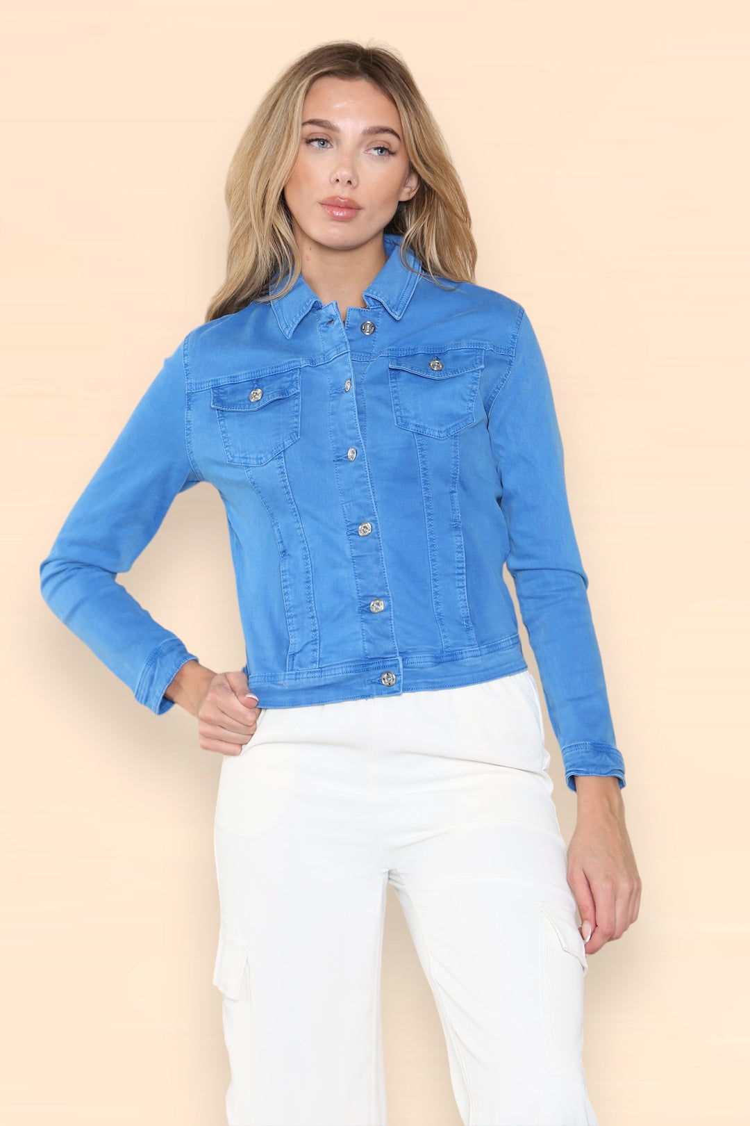 (7P.PACK) Royal Blue Denim Cotton Stretch Jacket - jqwholesale.com
