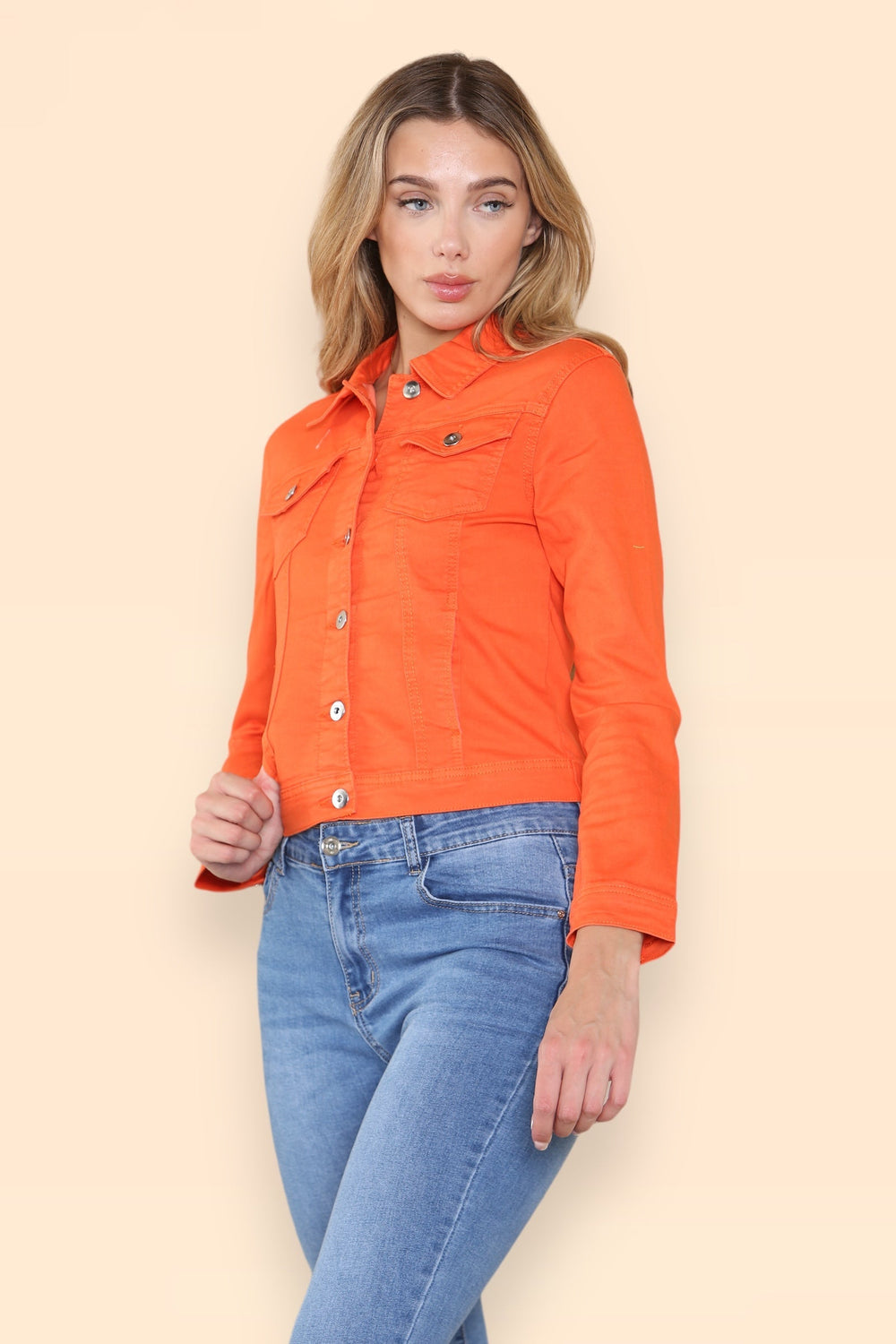 (7P.PACK) Orange Denim Cotton Stretch Jacket - jqwholesale.com
