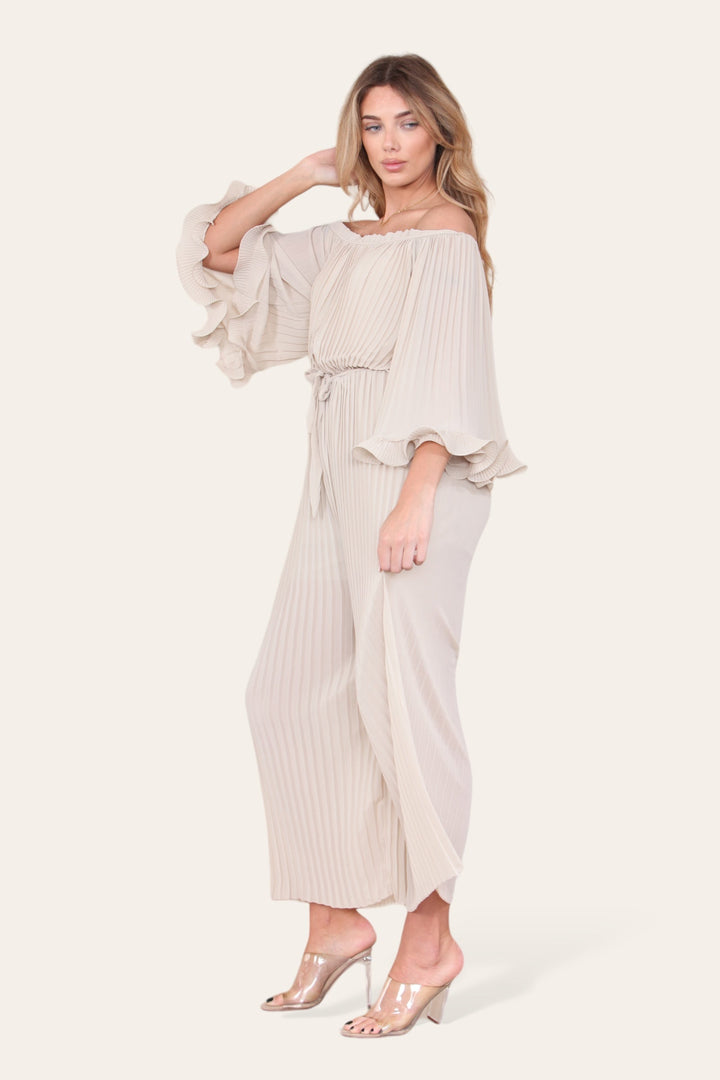 Sofia Bardot Pleated Frill Jumpsuit - jqwholesale.com