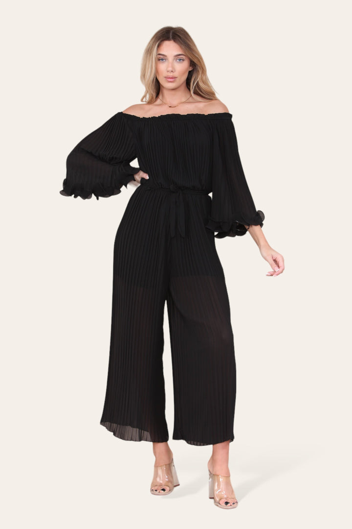 Sofia Bardot Pleated Frill Jumpsuit - jqwholesale.com