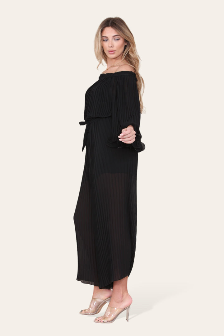 Sofia Bardot Pleated Frill Jumpsuit - jqwholesale.com