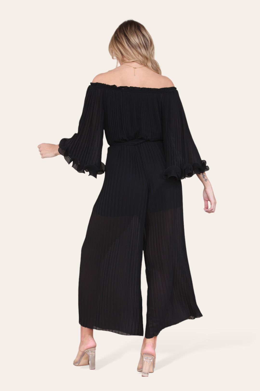 Sofia Bardot Pleated Frill Jumpsuit - jqwholesale.com