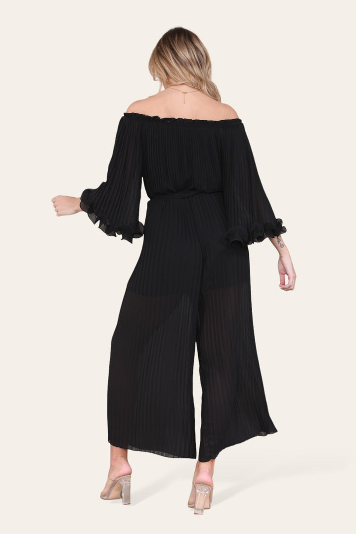 Sofia Bardot Pleated Frill Jumpsuit - jqwholesale.com
