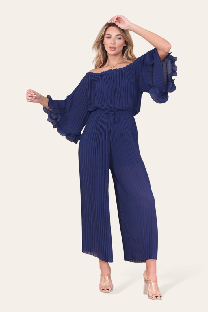 Sofia Bardot Pleated Frill Jumpsuit - jqwholesale.com