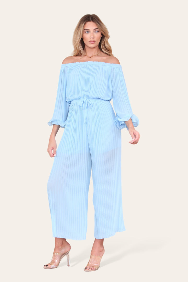 Sofia Bardot Pleated Frill Jumpsuit - jqwholesale.com